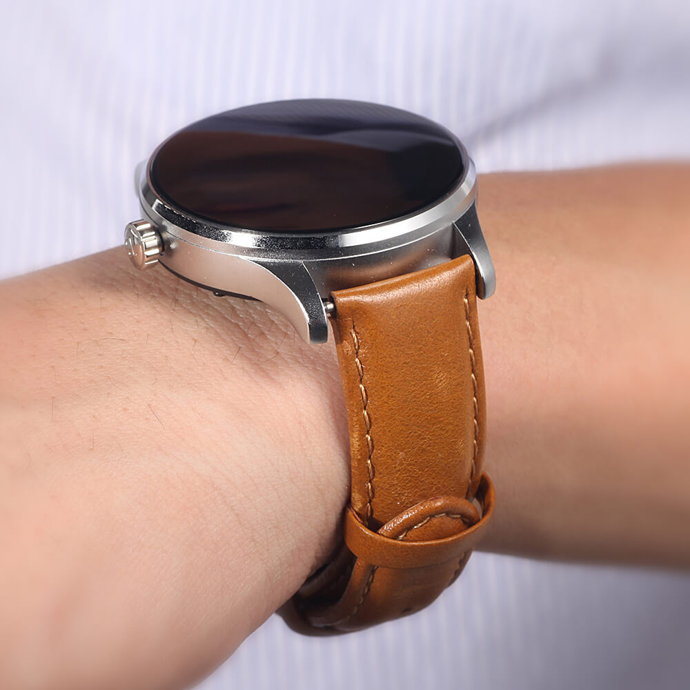 Makibes K88H Smart Bluetooth Watch Heart Rate Monitor Smartwatch MTK2502 Siri Function Gesture Control For iOS Andriod (Leather Band) - Brown