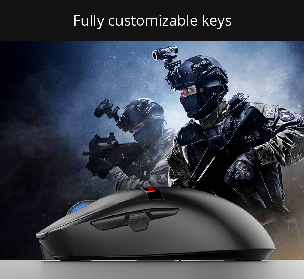 Ajazz i305Pro Gaming Mouse Wireless/Wired Dual-Mode Switch 16000 DPI 8 Keys Customized Programmable Buttons RGB Colorful Lights - Black
