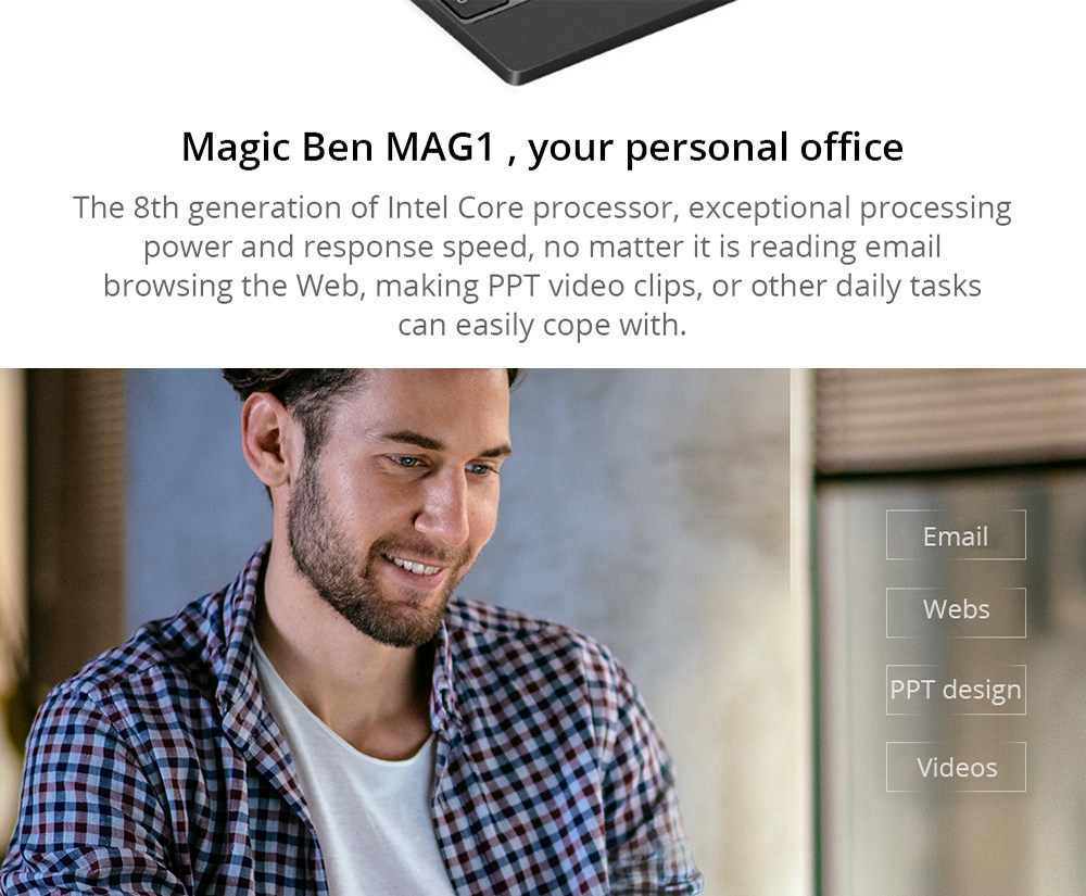 Magic-Ben MAG1 Pocket Laptop 8.9" IPS Touchscreen 2560*1600 Intel Core m3-8100y 8GB Memory 256GB SSD Full Metal Slim body Ultra Light Backlit Keyboard Fingerprint Window 10 - Black