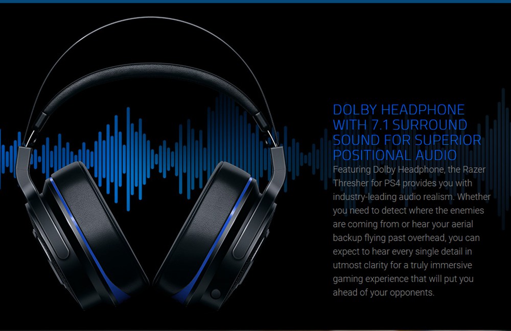 Razer Thresher 7.1 Wireless Dolby Gaming Headset Lag-Free Connection Retractable Mic for PC/PS4