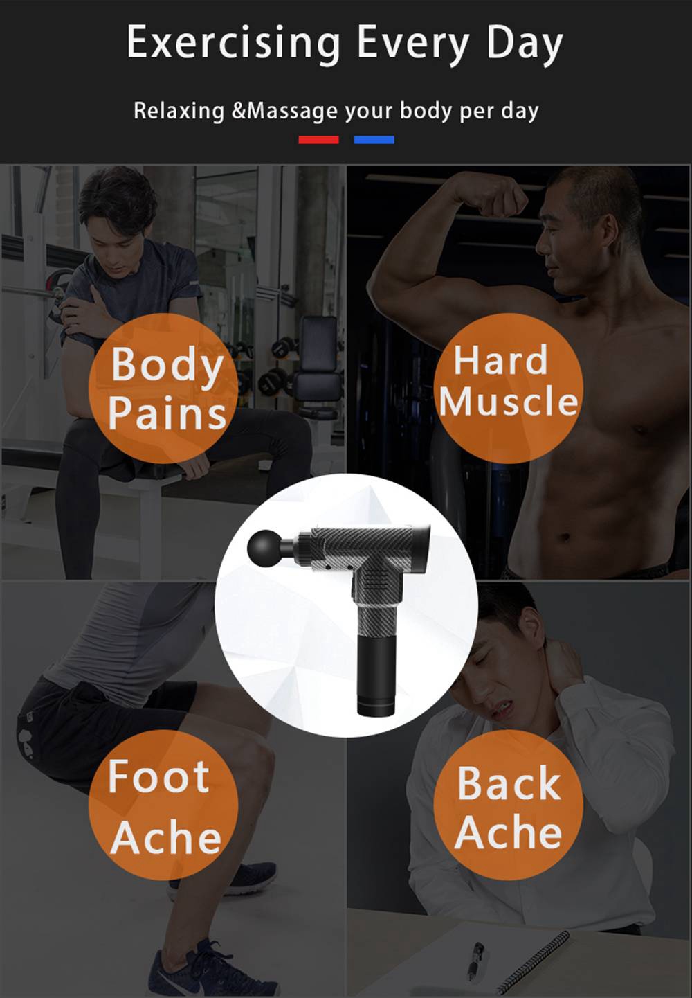 EMGUN-17 Upgraded Electric Massage Gun Relax Muscle Therapy Device Professional Body Relaxation Massager - Black