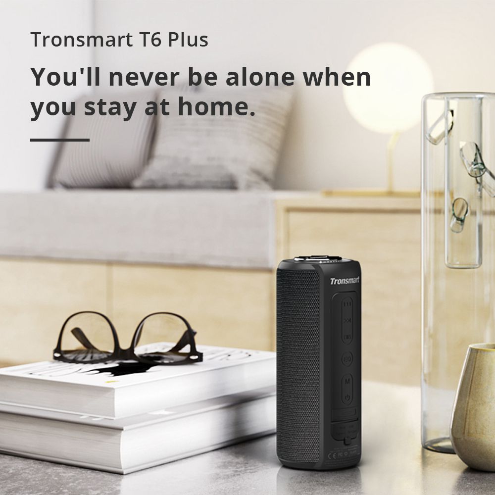 Tronsmart Element T6 Plus Portable Bluetooth 5.0 Speaker with 40W Max Output, Deep Bass, IPX6 Waterproof, TWS - Black