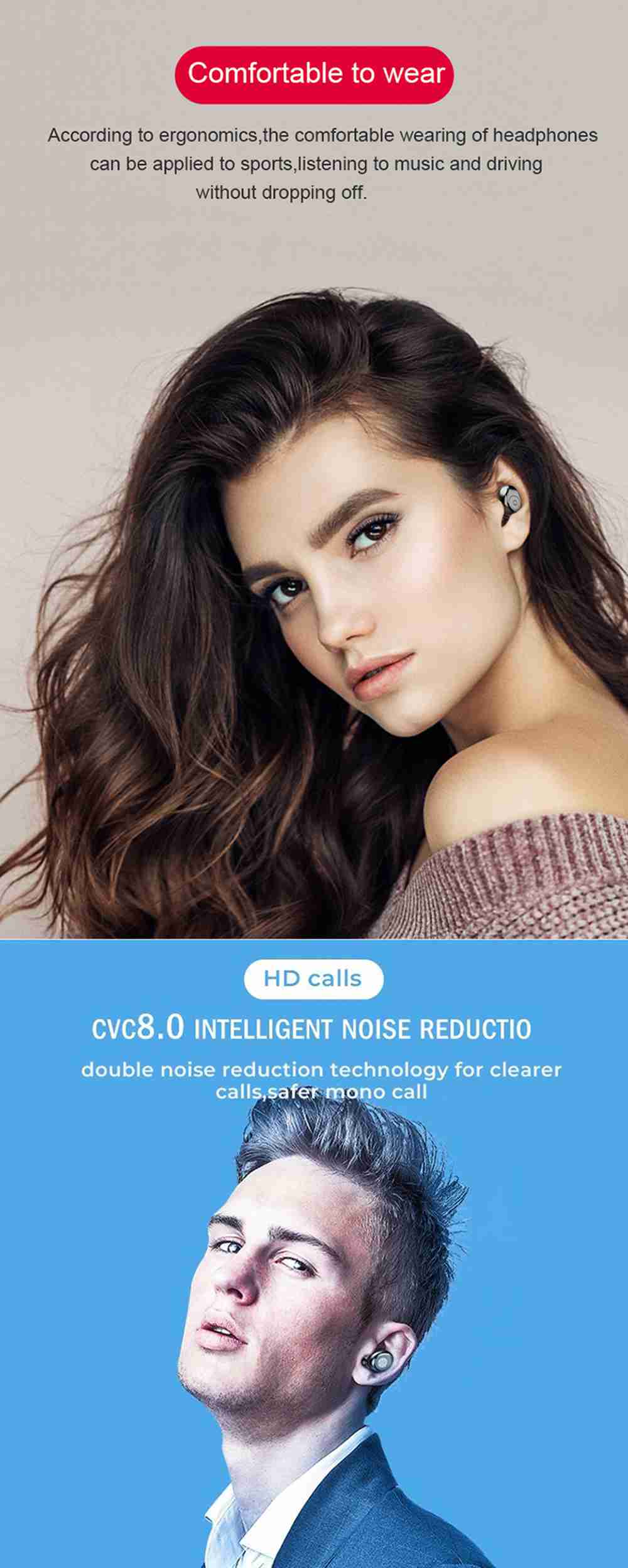 F9 True Wireless Bluetooth5.0 Earphones 2000mAh Charging Case HD Binaural Call Use Independently 150 Hours Standby Time - Black