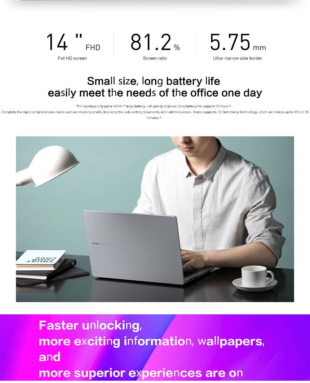 Xiaomi Redmibook 14 Enhanced Edition Intel Core i5-10210U Quad Core FHD 1920*1080 8GB DDR4 512GB SSD NVIDIA GeForce MX250 Windows 10 Home - Gray