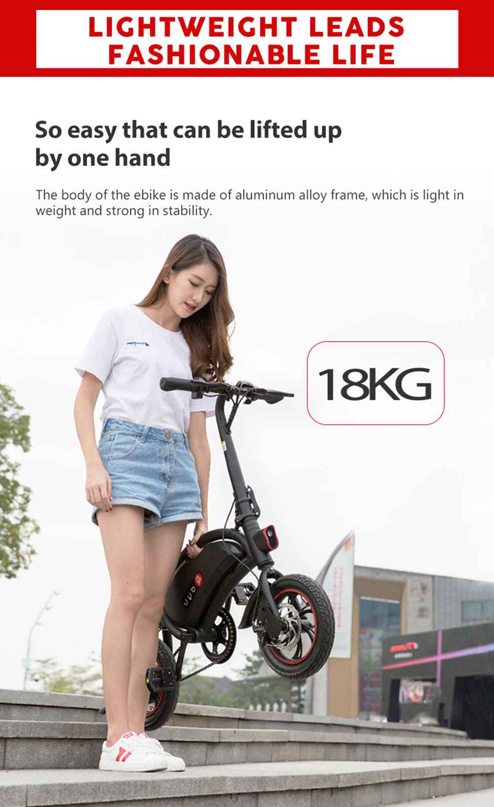 D3+ DYU Folding Moped Electric Bike 14 Inch Inflatable Rubber Tires 240W Motor Max Speed 25km/h Up To 45km Range Dual Disc Brakes Adjustable Height - Black