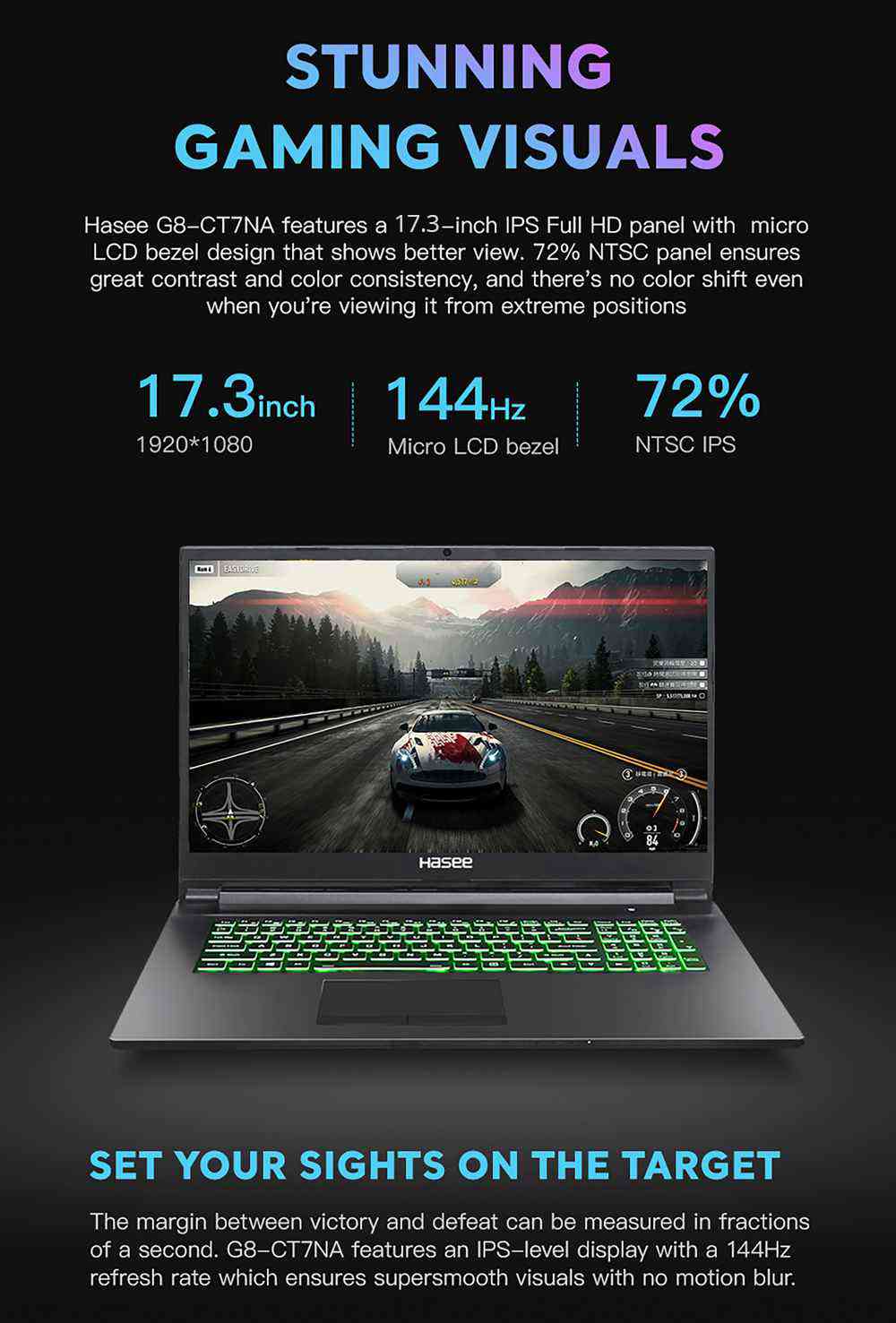 Hasee G8-CU7NK Gaming Laptop Intel Core i7-10750H 17.3 Inch 144Hz 1920 x 1080 FHD Screen NVIDIA GeForce® RTX 2060 Windows 10 16GB DDR4 256GB SSD 1TB HDD RGB Backlit Keyboard English Version - Black