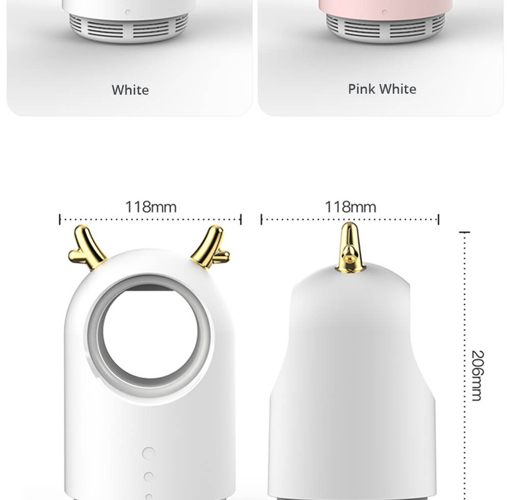 Electric Mosquito Killer Lamp Portable Mute Pure physical 365nm LightWave Photocatalyst Insect Pest Trap Lamp For Home Outdoor Camping USB Version 169 Antlers - Pink