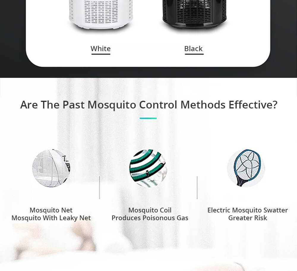 Electric Mosquito Killer Lamp Portable Mute Pure physical Photocatalyst Insect Pest Trap Lamp For Home Outdoor Camping USB Version 365 - Black