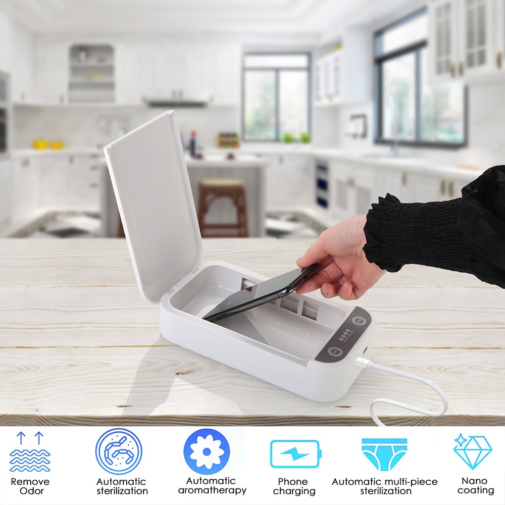Portable Double UV Disinfection Box USB Charging For Phone Watch Glasses Toy Toothbrush Sterilization - White