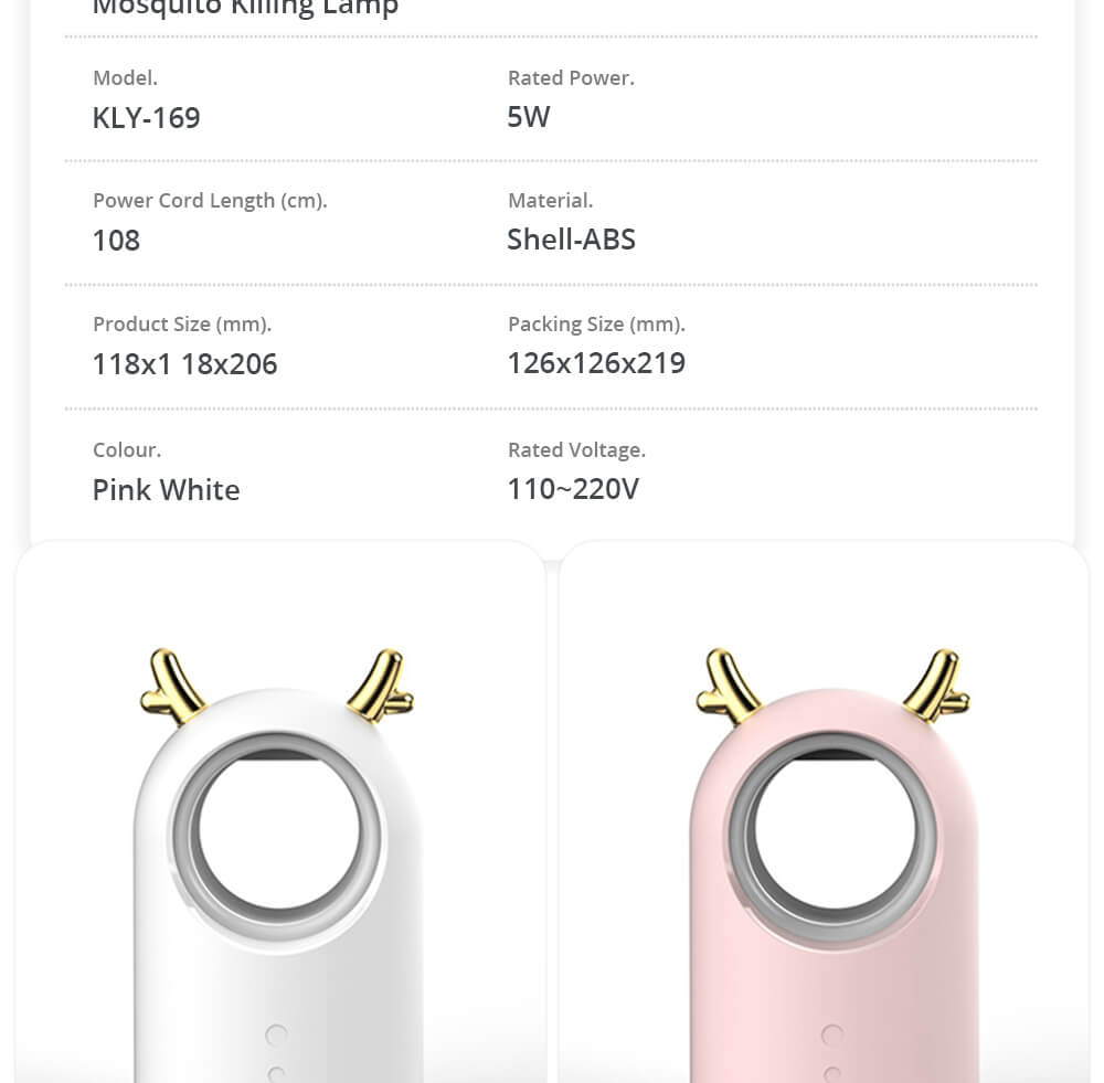 Electric Mosquito Killer Lamp Portable Mute Pure physical 365nm LightWave Photocatalyst Insect Pest Trap Lamp For Home Outdoor Camping USB Version 169 Antlers - Pink
