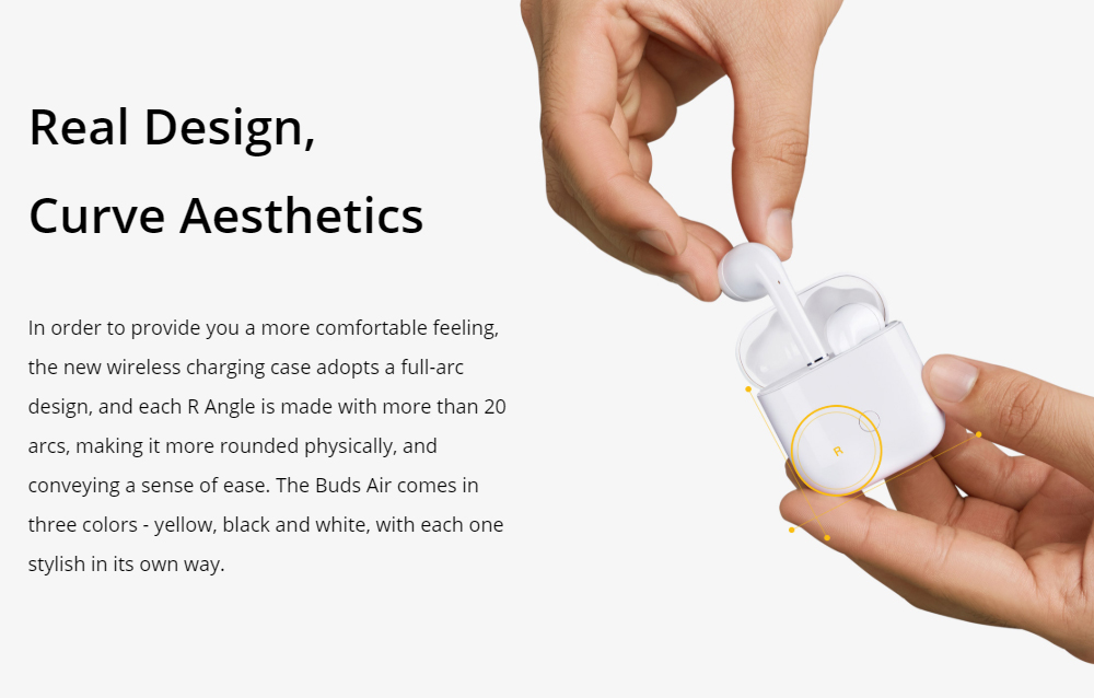realme Buds Air Bluetooth 5.0 TWS Earphones Airoha 1536 ENC Noise Cancelling Wireless Charging - White