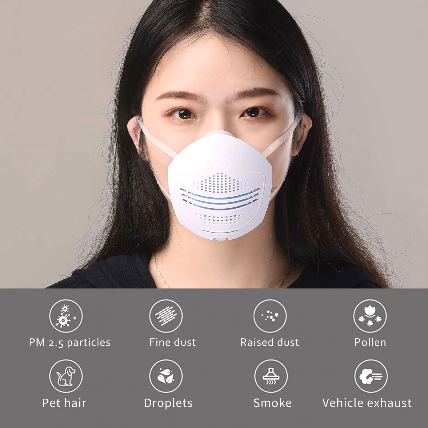 Reusable Washable Multi-Function Air Filter Mask Filtration Efficiency 95% With 30pcs Replaceable Filter Element For Anti-Pollution Dust Allergy Haze - White