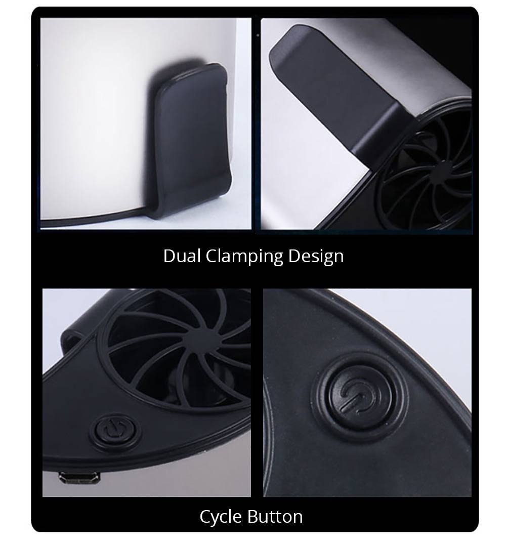 Portable Hanging Waist Fan USB Charging 1200mAh Battery Mobile Cooling Summer - Black