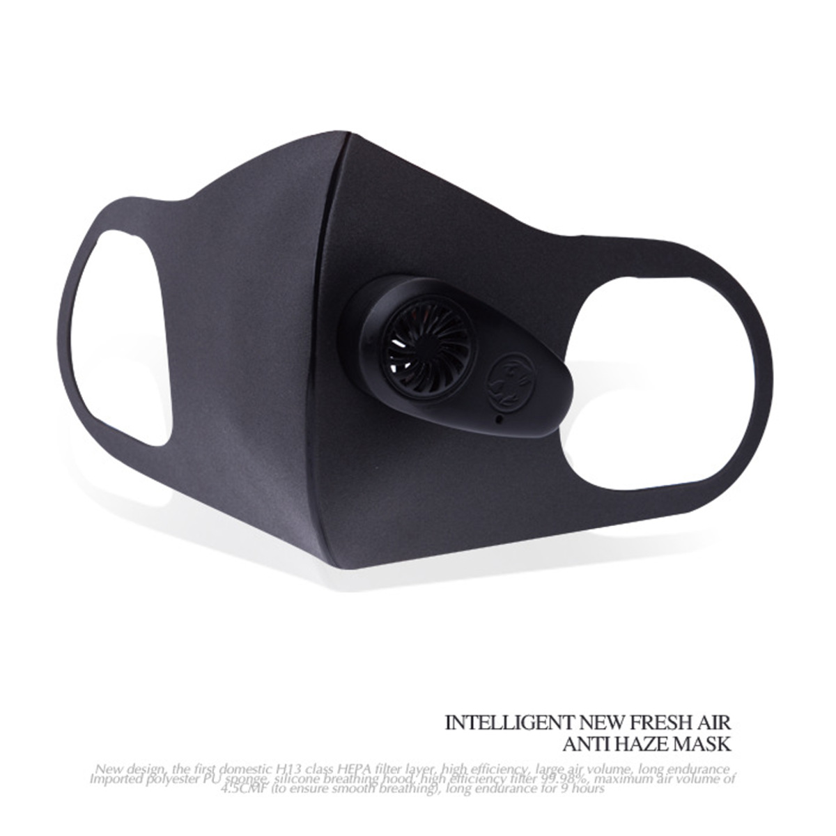 5Pcs Reusable Smart Electric Face Mask Automatic Air-Purifying For PM2.5 Anti Haze Exhaust Gas Pollen Dust - Black