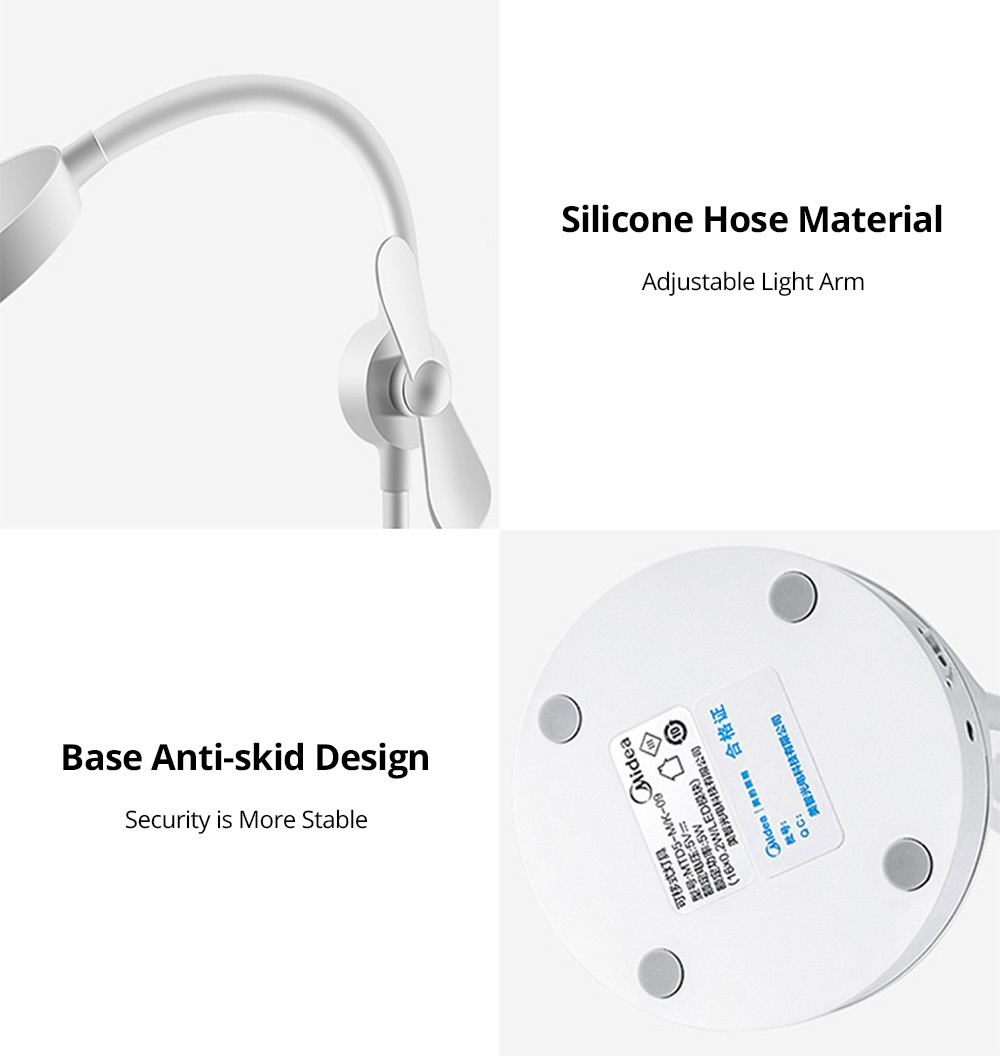 Midea Multi-function Table Lamp 4000K Color Temperature USB Charging 1800mAh Battery Three Modes Lighting Makeup Mirror Desktop Fan - White