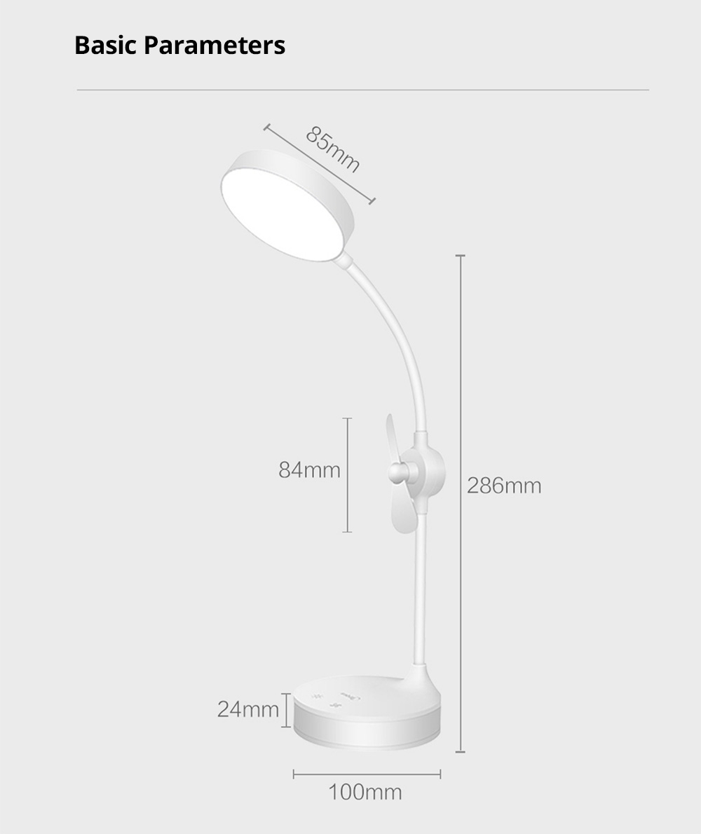 Midea Multi-function Table Lamp 4000K Color Temperature USB Charging 1800mAh Battery Three Modes Lighting Makeup Mirror Desktop Fan - White