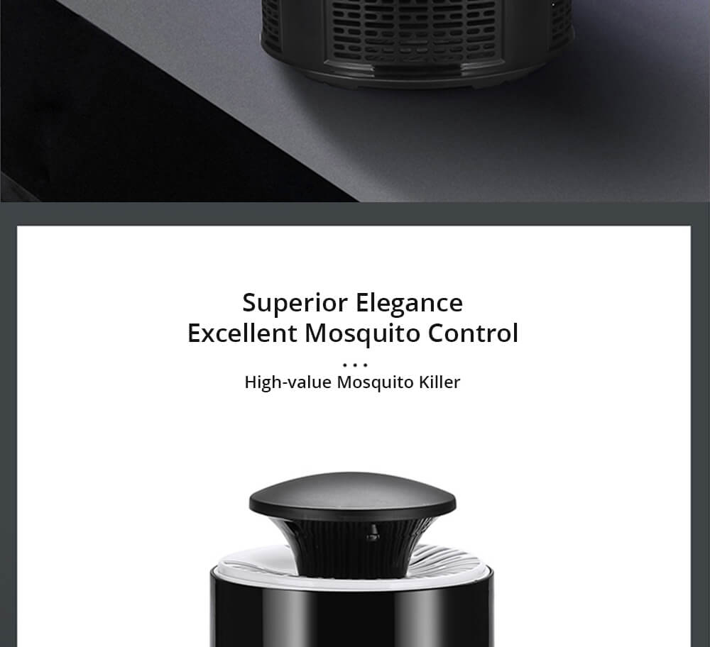 Electric Mosquito Killer Lamp Portable Mute Pure physical Photocatalyst Insect Pest Trap Lamp For Home Outdoor Camping USB Version 365 - Black