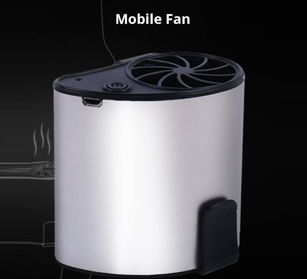 Portable Hanging Waist Fan USB Charging 1200mAh Battery Mobile Cooling Summer - Black
