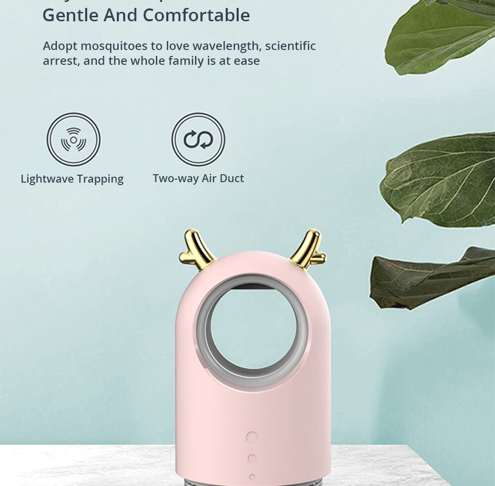 Electric Mosquito Killer Lamp Portable Mute Pure physical 365nm LightWave Photocatalyst Insect Pest Trap Lamp For Home Outdoor Camping USB Version 169 Antlers - Pink