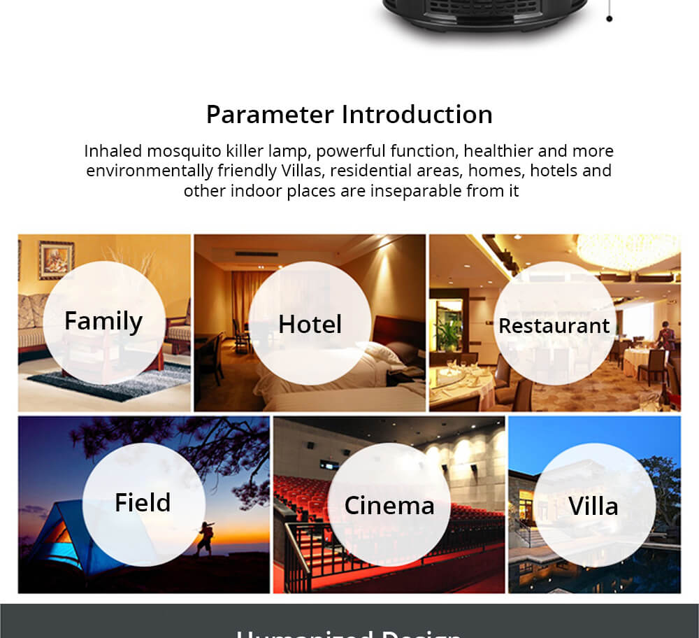 Electric Mosquito Killer Lamp Portable Mute Pure physical Photocatalyst Insect Pest Trap Lamp For Home Outdoor Camping USB Version 365 - Black