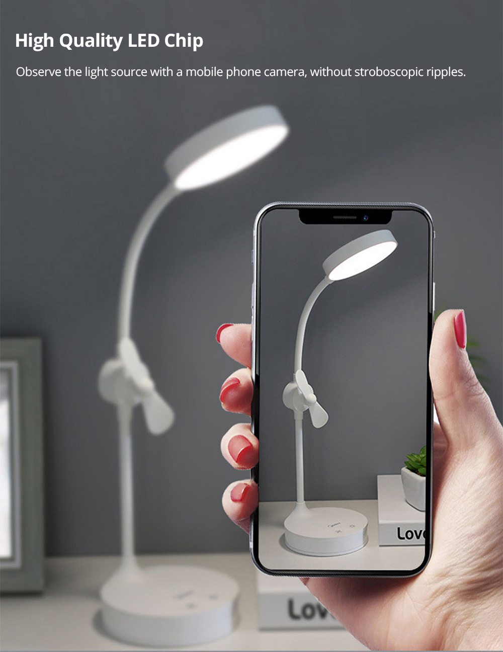 Midea Multi-function Table Lamp 4000K Color Temperature USB Charging 1800mAh Battery Three Modes Lighting Makeup Mirror Desktop Fan - White