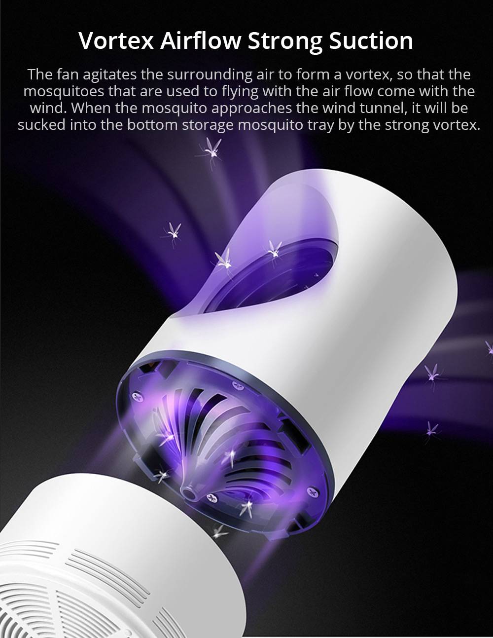 Electric Mosquito Killer Lamp Portable Mute Pure physical Photocatalyst Insect Pest Trap Lamp For Home Outdoor Camping USB Version 188 Large Size - White