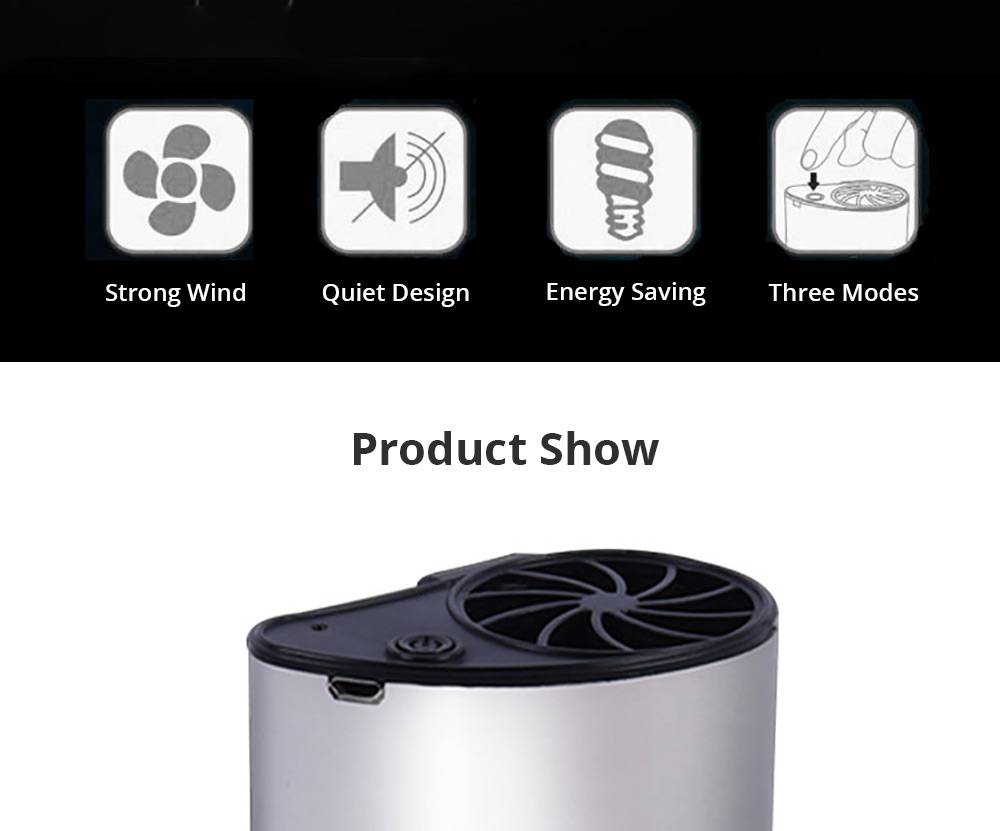 Portable Hanging Waist Fan USB Charging 1200mAh Battery Mobile Cooling Summer - Black