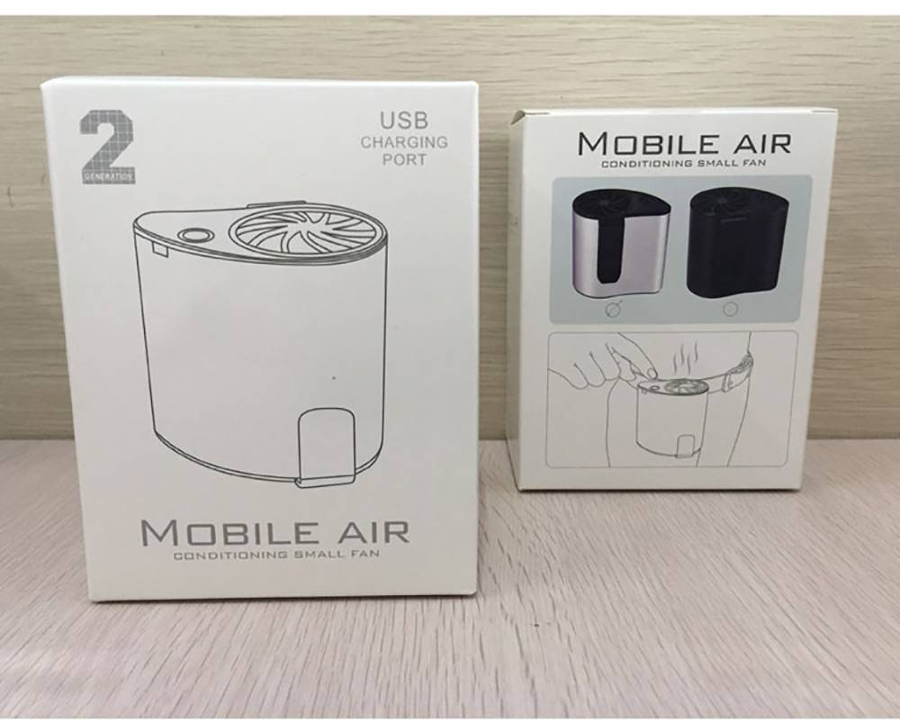 Portable Hanging Waist Fan USB Charging 1200mAh Battery Mobile Cooling Summer - Black