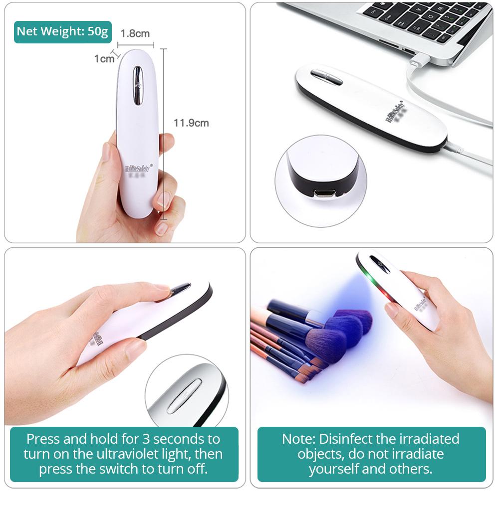 Portable UV Sterilization Disinfection Lamp USB Charging Kitchen Bathroom Hotel Office - White