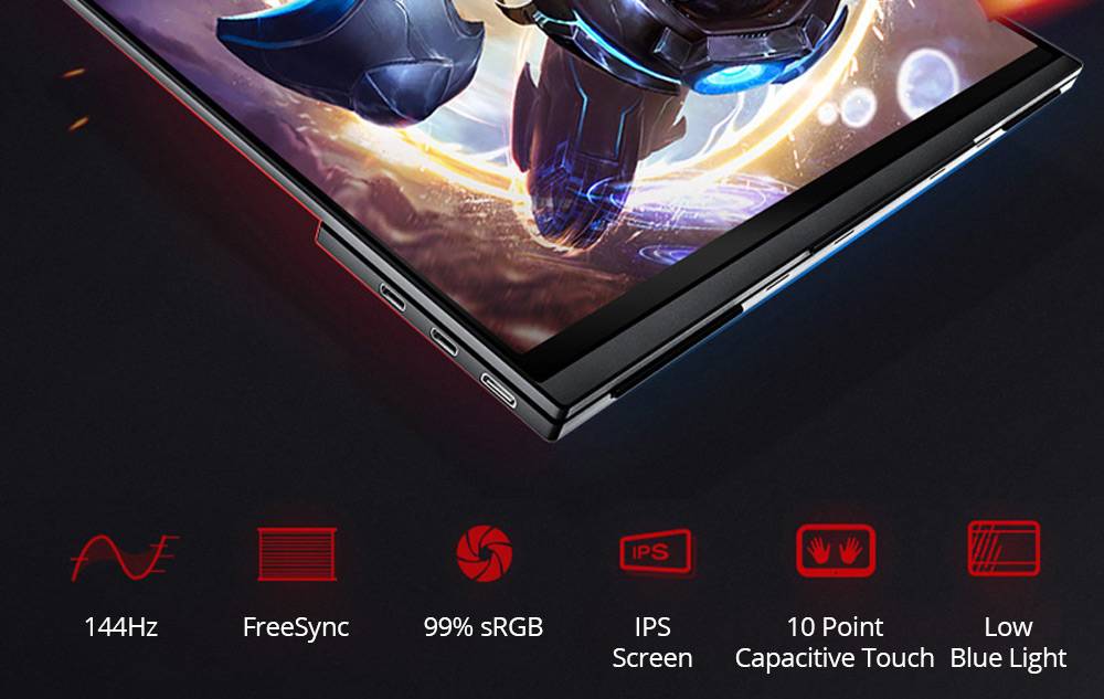 Sculptor MF156LG Auto-rotating 15.6" 1080P 144Hz FHD IPS OSD Touch Menu Portable Monitor 72% NTSC HDR Dual Type-C+Mini HDMI Gaming Display Screen For Smartphones Digital Cameras Tablets Laptops Game Consoles - Black