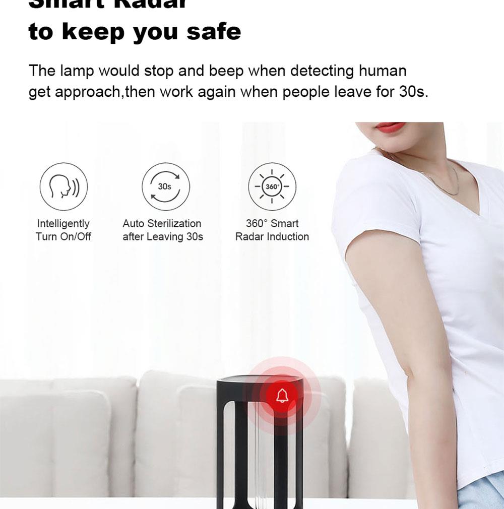 FIVE Intelligent UVC Sterilization Lamp Light Imported Philips Lamps App Control Intelligent Human Induction Hotel School Classroom Pet Baby Supplies Disinfection From Xiaomi Youpin - Black