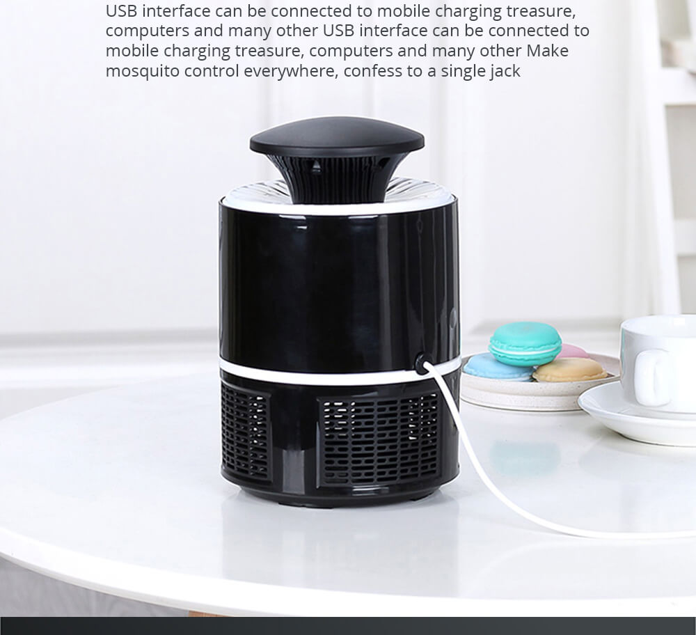 Electric Mosquito Killer Lamp Portable Mute Pure physical Photocatalyst Insect Pest Trap Lamp For Home Outdoor Camping USB Version 365 - Black