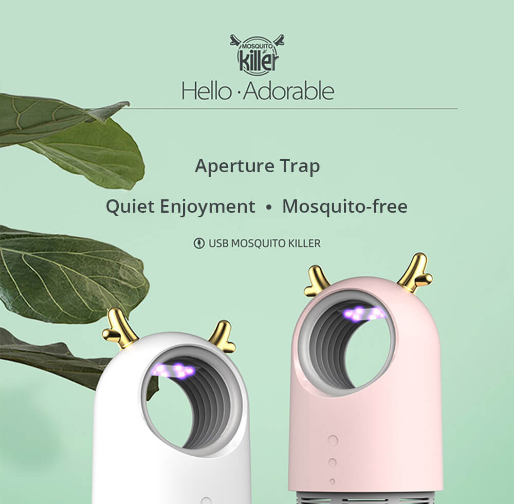 Electric Mosquito Killer Lamp Portable Mute Pure physical 365nm LightWave Photocatalyst Insect Pest Trap Lamp For Home Outdoor Camping USB Version 169 Antlers - Pink