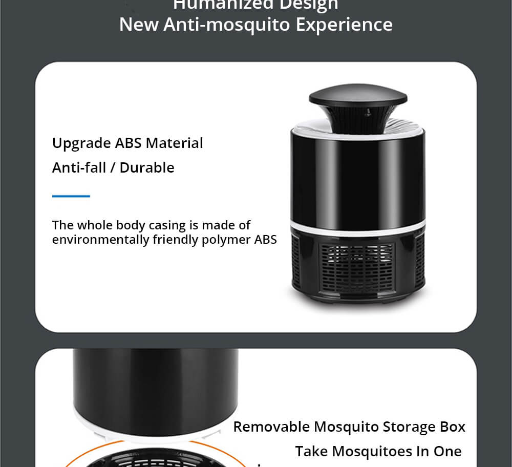 Electric Mosquito Killer Lamp Portable Mute Pure physical Photocatalyst Insect Pest Trap Lamp For Home Outdoor Camping USB Version 365 - Black