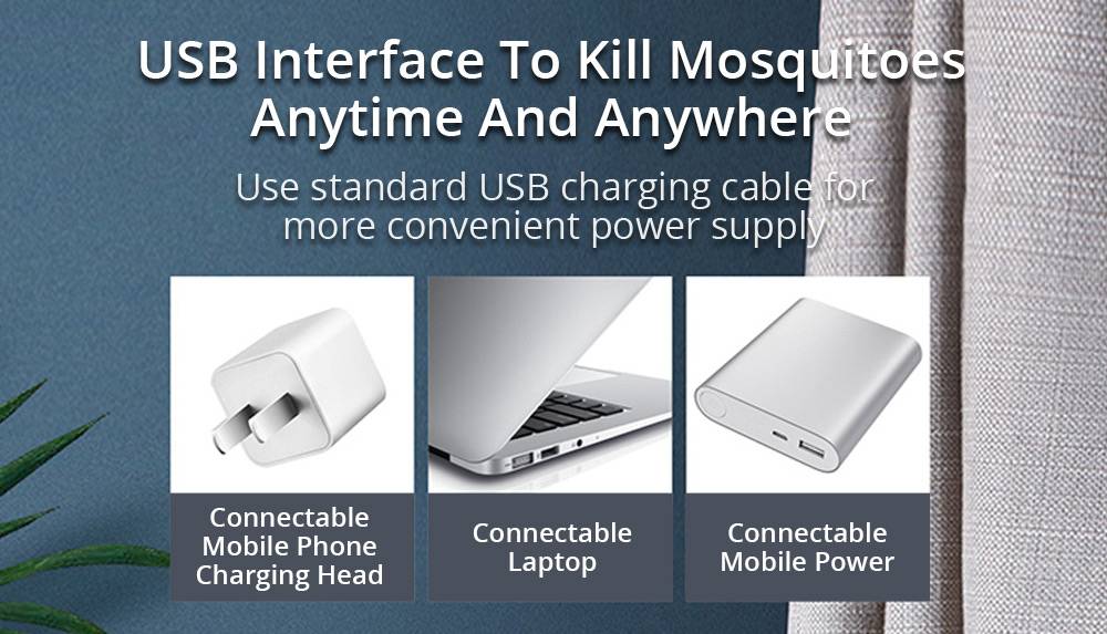 Electric Mosquito Killer Lamp Portable Mute Pure physical Photocatalyst Insect Pest Trap Lamp For Home Outdoor Camping USB Version 188 Large Size - White