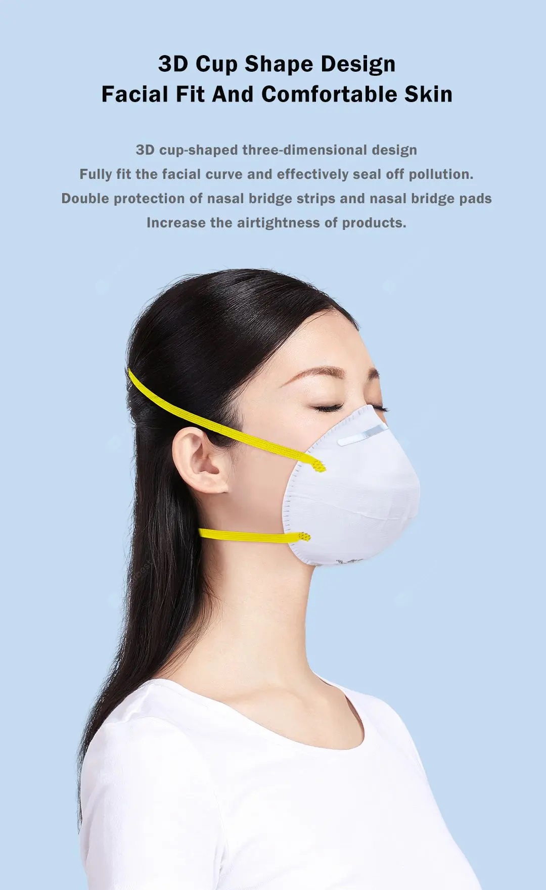 10pcs HY KN95 Protective Mask 3D Cup Design 3-Layer Filtration Efficiency 99% High Elastic Ear Rope Anti-fog Dust-proof Isolate Bacteria - White