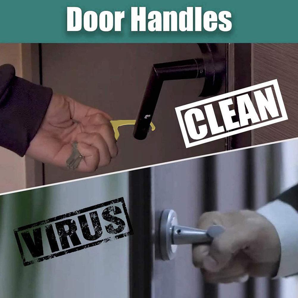 Hygiene Hand Antimicrobial Brass Clean Key, No-Touch Door Opener & Closer Stylus Keep Hands Clean, Portable Stick for Push The Elevator Button, Shape of Key - Easy to Carry and Use -Gold