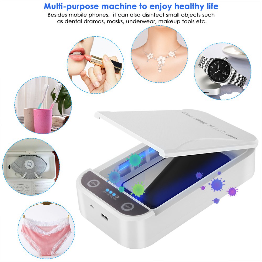 Portable Double UV Disinfection Box USB Charging For Phone Watch Glasses Toy Toothbrush Sterilization - White