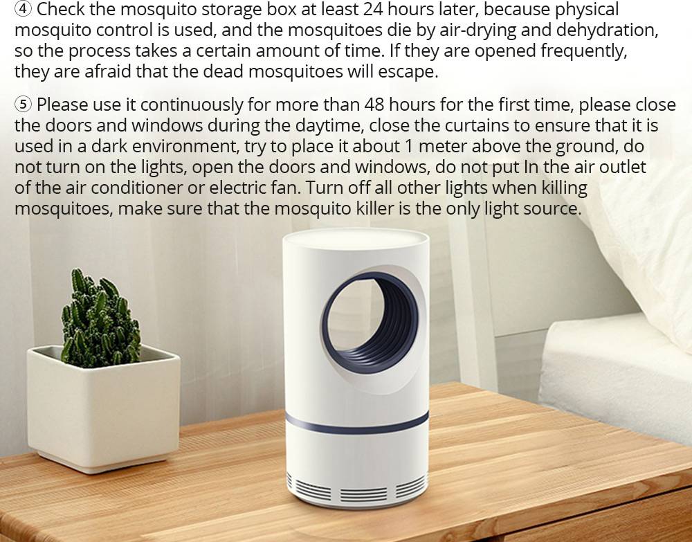 Electric Mosquito Killer Lamp Portable Mute Pure physical Photocatalyst Insect Pest Trap Lamp For Home Outdoor Camping USB Version 188 Large Size - White