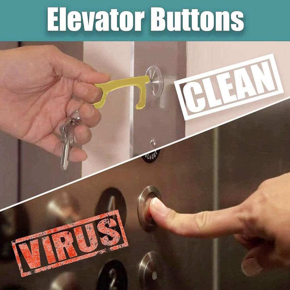 Hygiene Hand Antimicrobial Brass Clean Key, No-Touch Door Opener & Closer Stylus Keep Hands Clean, Portable Stick for Push The Elevator Button, Shape of Key - Easy to Carry and Use -Gold