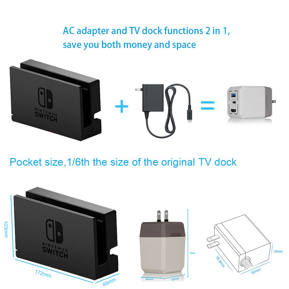 2 in 1 1080P HDMI Type C to HDMI Hub JPAdapter for Switch