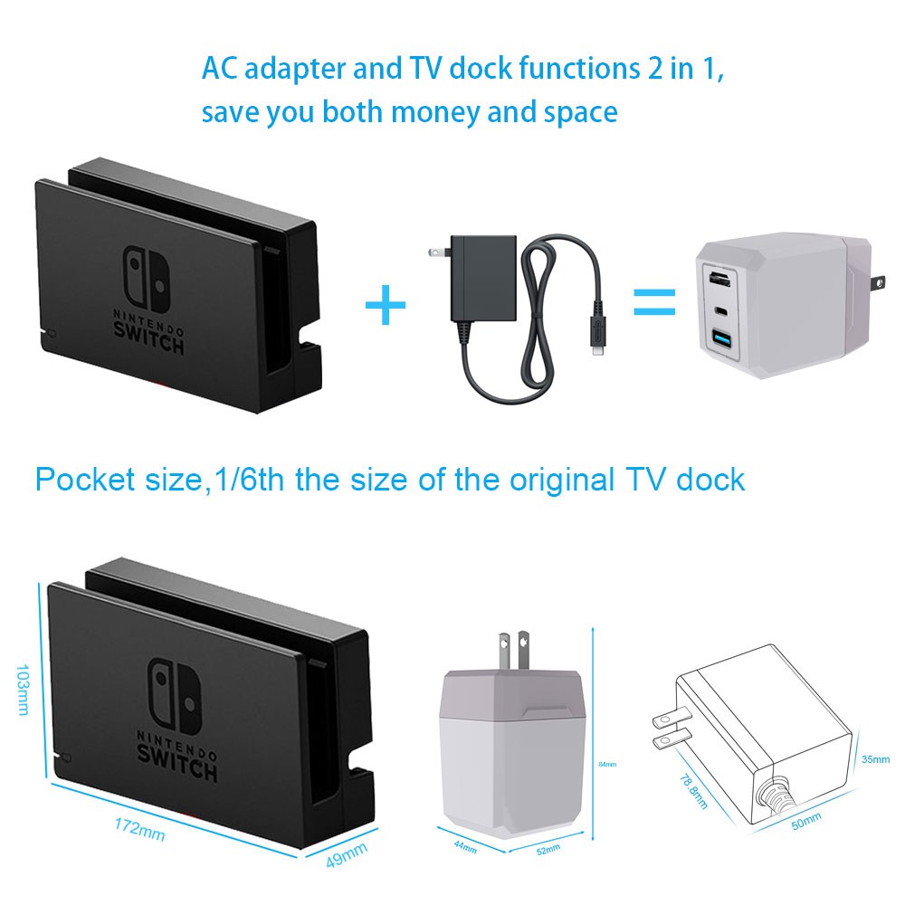 2 in 1 1080P HDMI Type C to HDMI Hub US Adapter for Switch