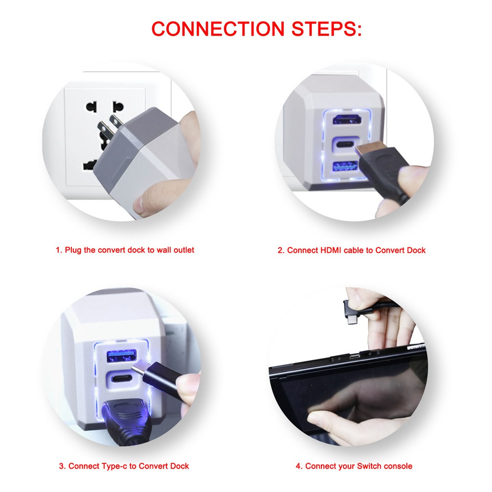 2 in 1 1080P HDMI Type C to HDMI Hub US Adapter for Switch