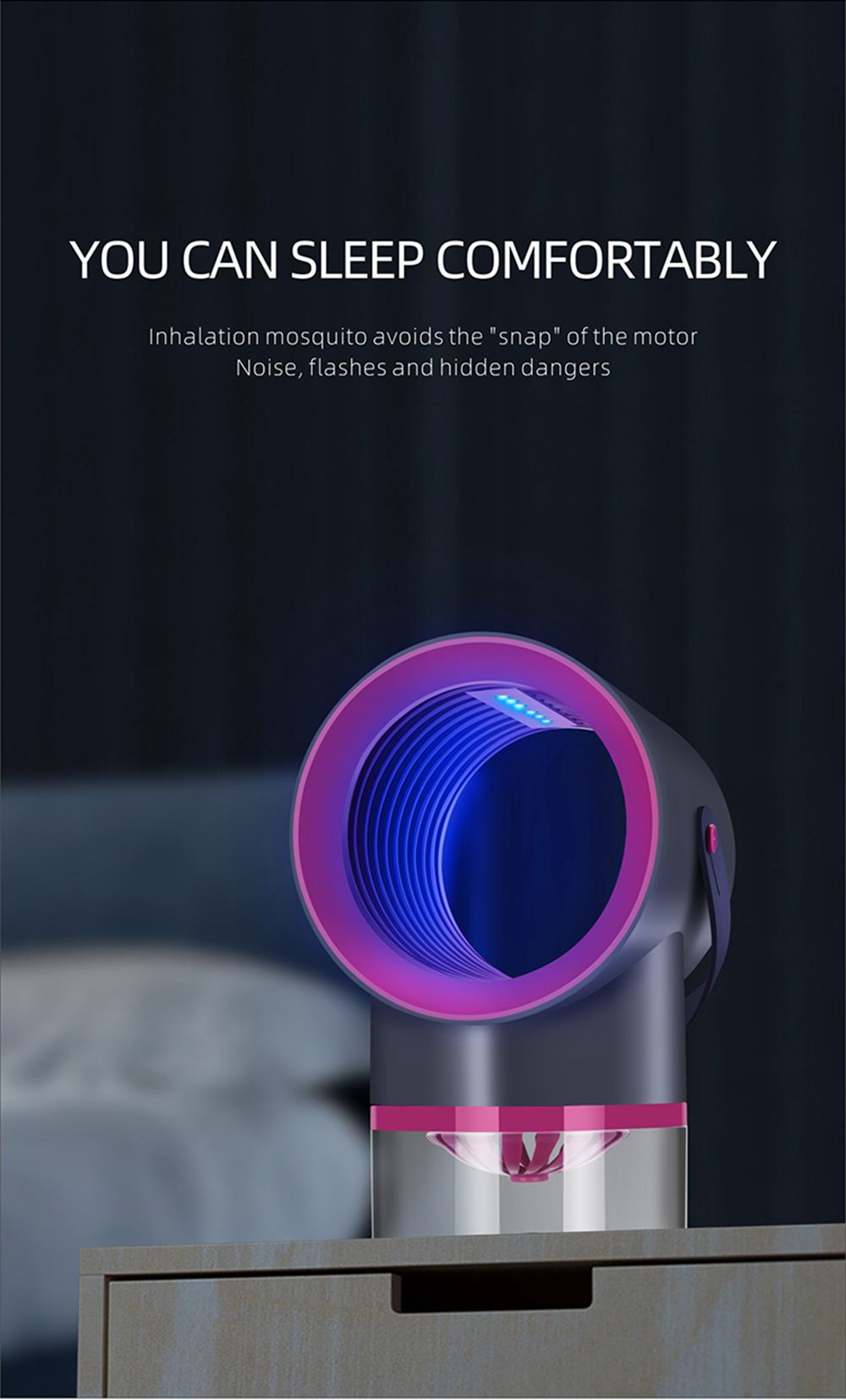 Electric Mosquito Killer Lamp Portable Mute Pure physical 365nm Light Wave Photocatalyst Insect Pest Trap Lamp For Home Outdoor Camping USB Version 189 - White