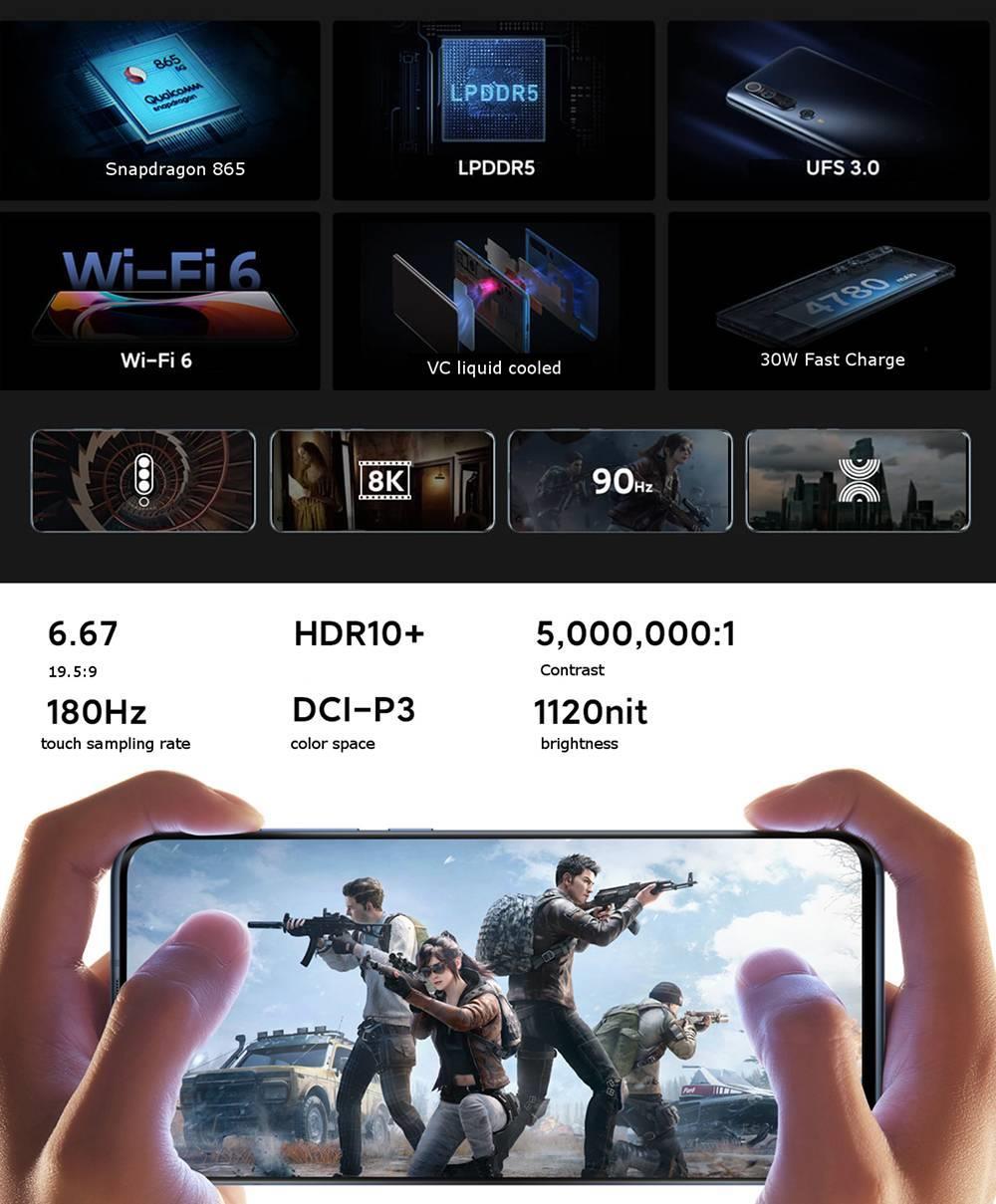 Xiaomi Mi 10 Global Version 6.67 Inch 5G Smartphone Qualcomm Snapdragon 865 8GB RAM 256GB ROM Android 10.0 Quad Rear Camera 4780mAh Battery - Twilight Grey