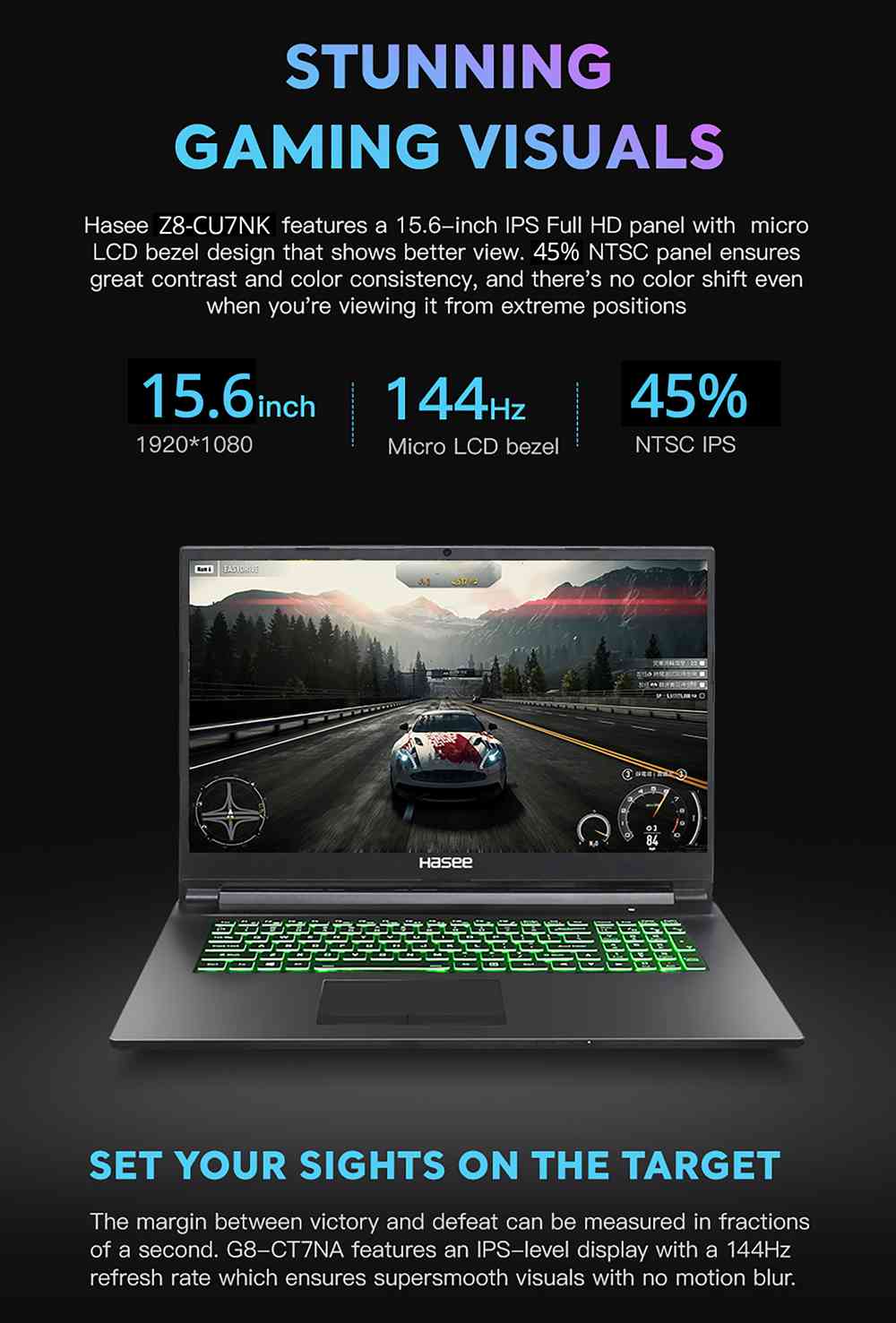 Hasee Z8-CU7NA Laptop Intel Core i5-10750H 15.6 Inch FHD Screen 1920 x 1080 Resolution Windows 10 16GB DDR4 256GB SSD 1TB HDD - Black