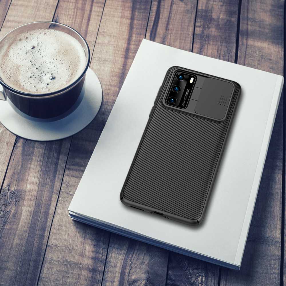 NILLKIN Black Mirror Series Protective Leather Phone Case For Huawei P40 Pro Smartphone - Black