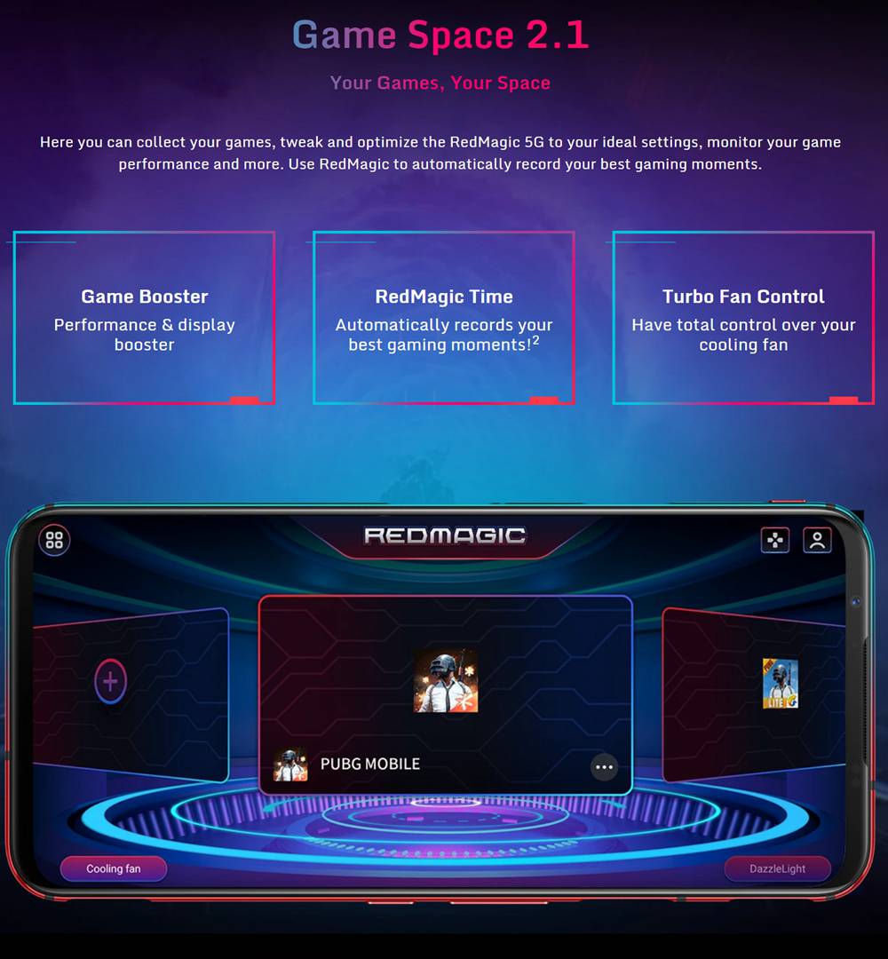 Nubia RedMagic 5G Game Smartphone 6.65" 144Hz AMOLED Screen Qualcomm Snapdragon 865 12GB RAM 256GB ROM Android 10.0 Triple Rear Camera 4500mAh Battery Dual SIM Dual Standby - Black