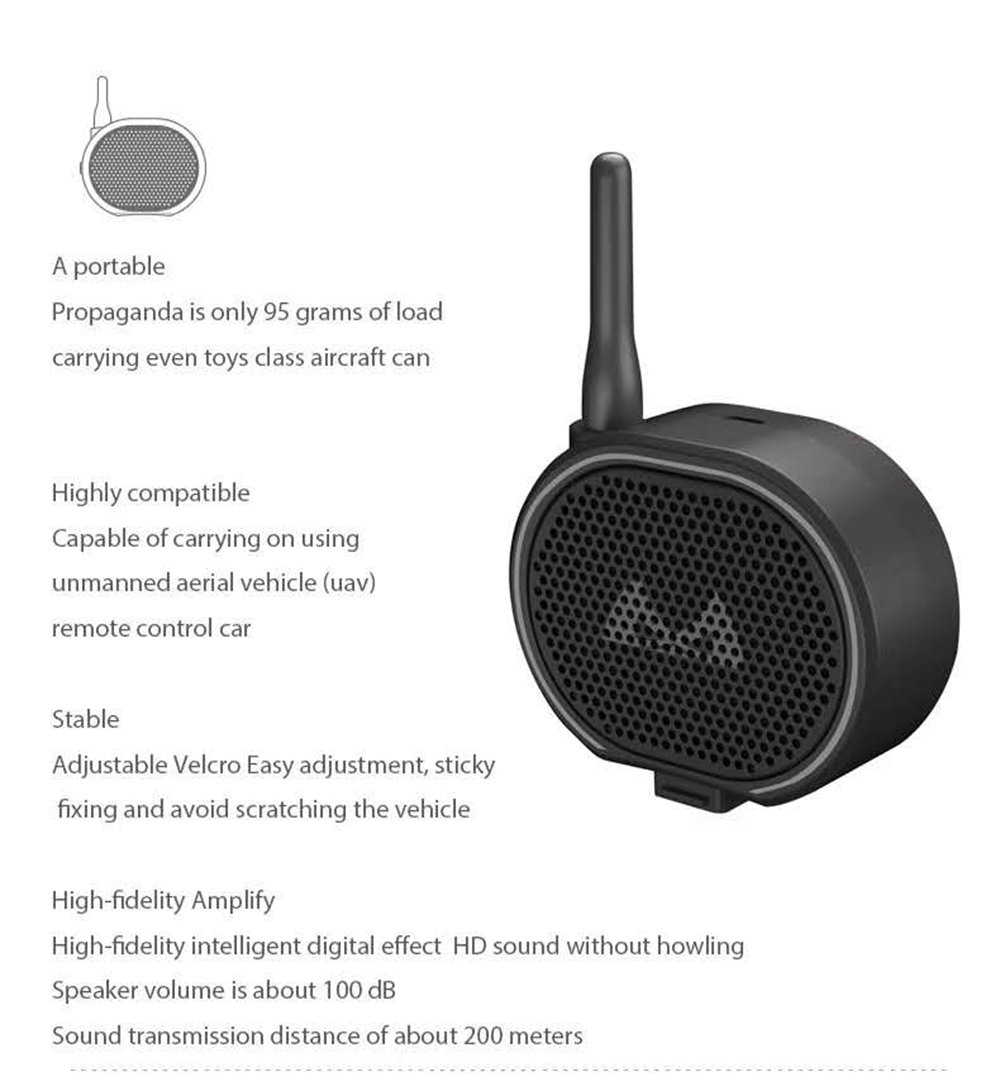 SMRC H1 Walkie Talkie Sky Speaker Megaphone Loudspeaker Universal for RC Drone - Black