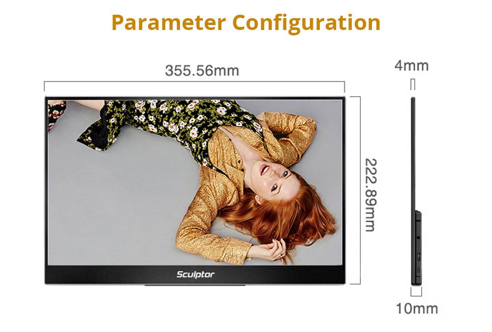 Sculptor MF156LN 15.6" 1080P FHD IPS Portable Monitor 100% sRGB HDR Dual Type-C+Mini HDMI Gaming Display Screen For Smartphones Digital Cameras Tablets Laptops Game Consoles - Black